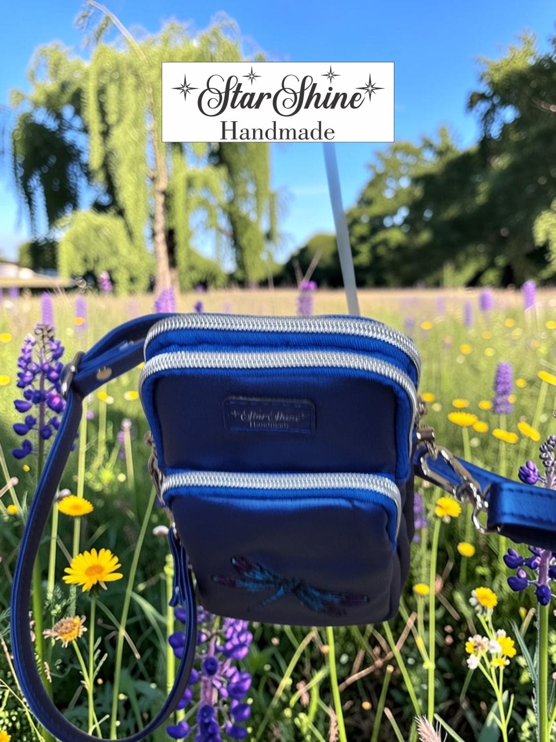 Dragonfly Triple-Zip Crossbody. Top View.