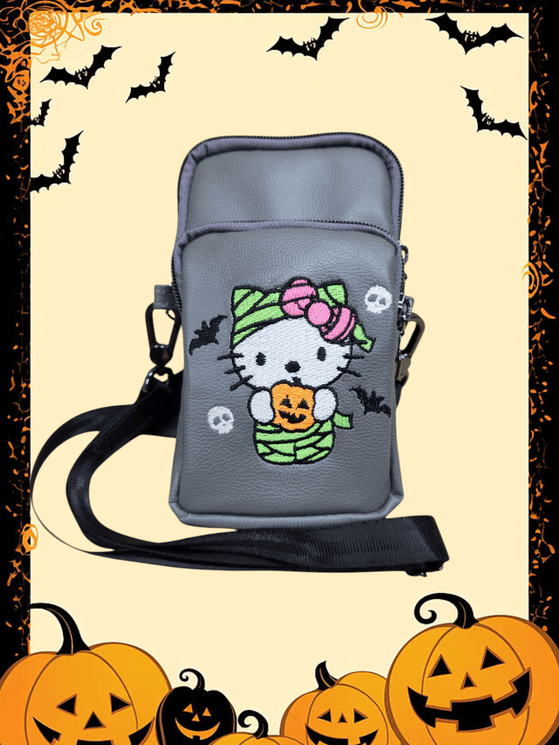 Halloween Hello Kitty Cellphone Crossbody. Front View.