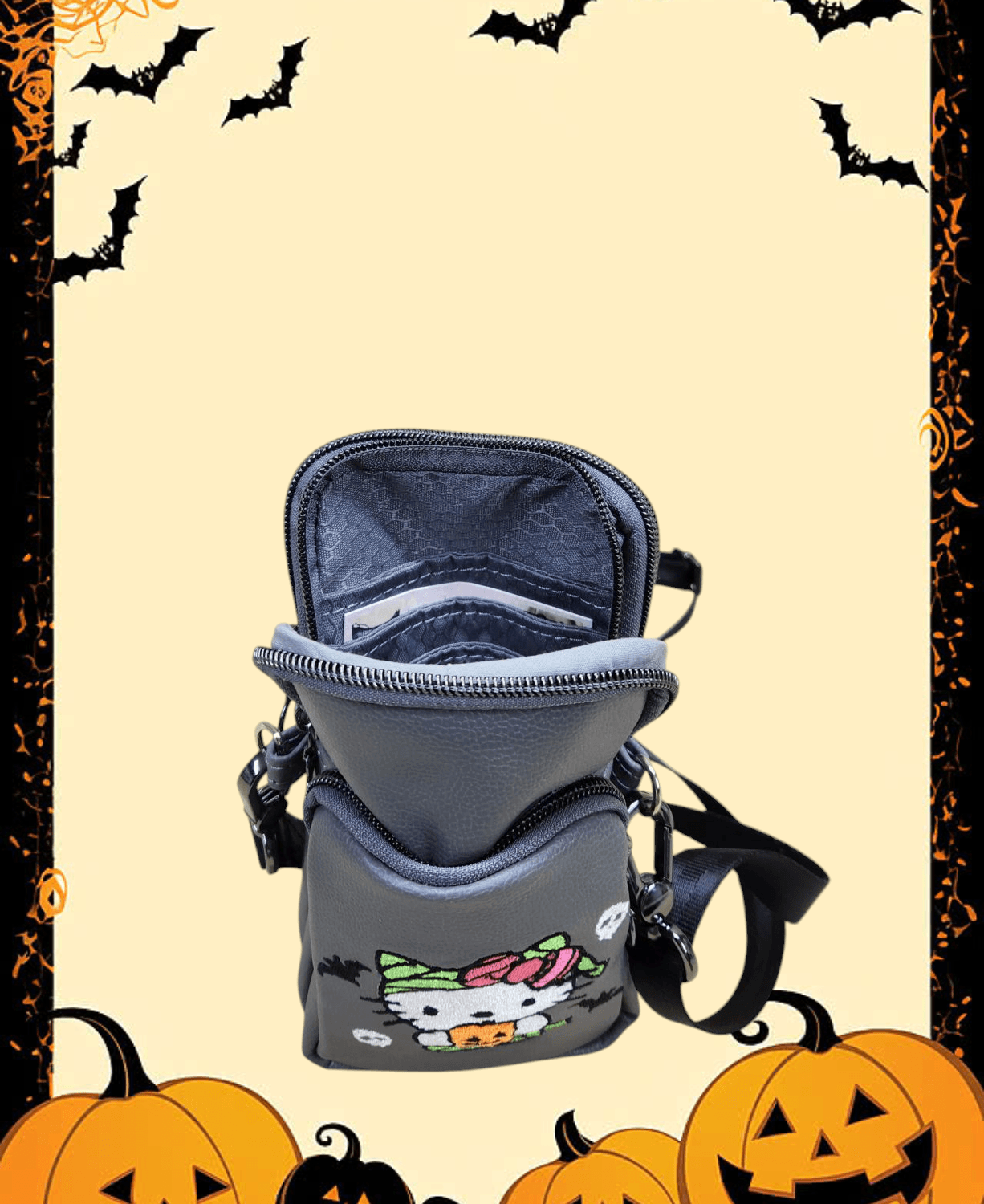 Halloween Hello Kitty Cellphone Crossbody. Interior View.