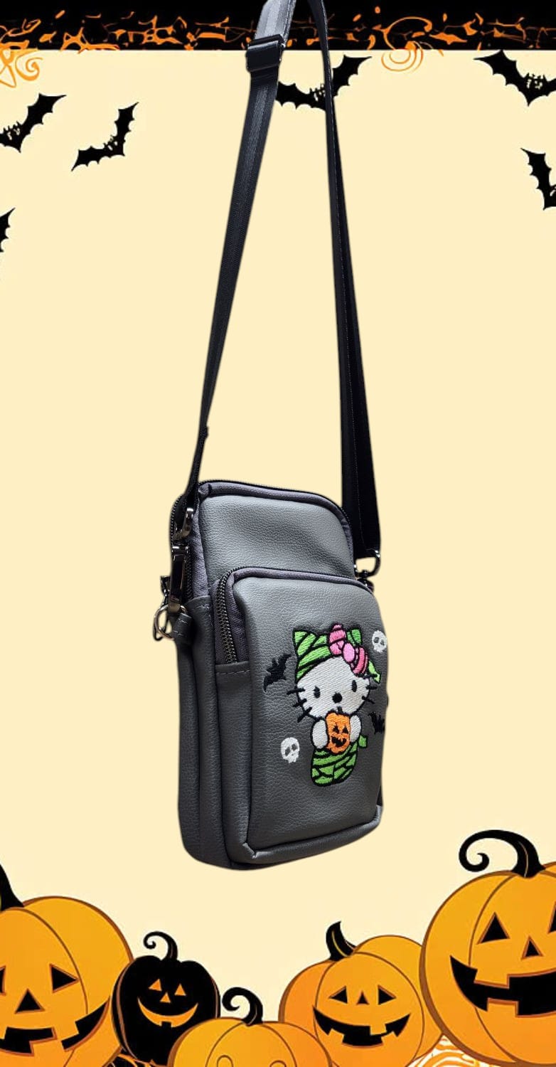 Halloween Hello Kitty Cellphone Crossbody. Side View.
