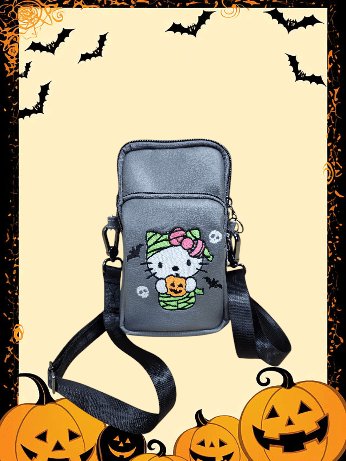 Halloween Hello Kitty Cellphone Crossbody. Front View.