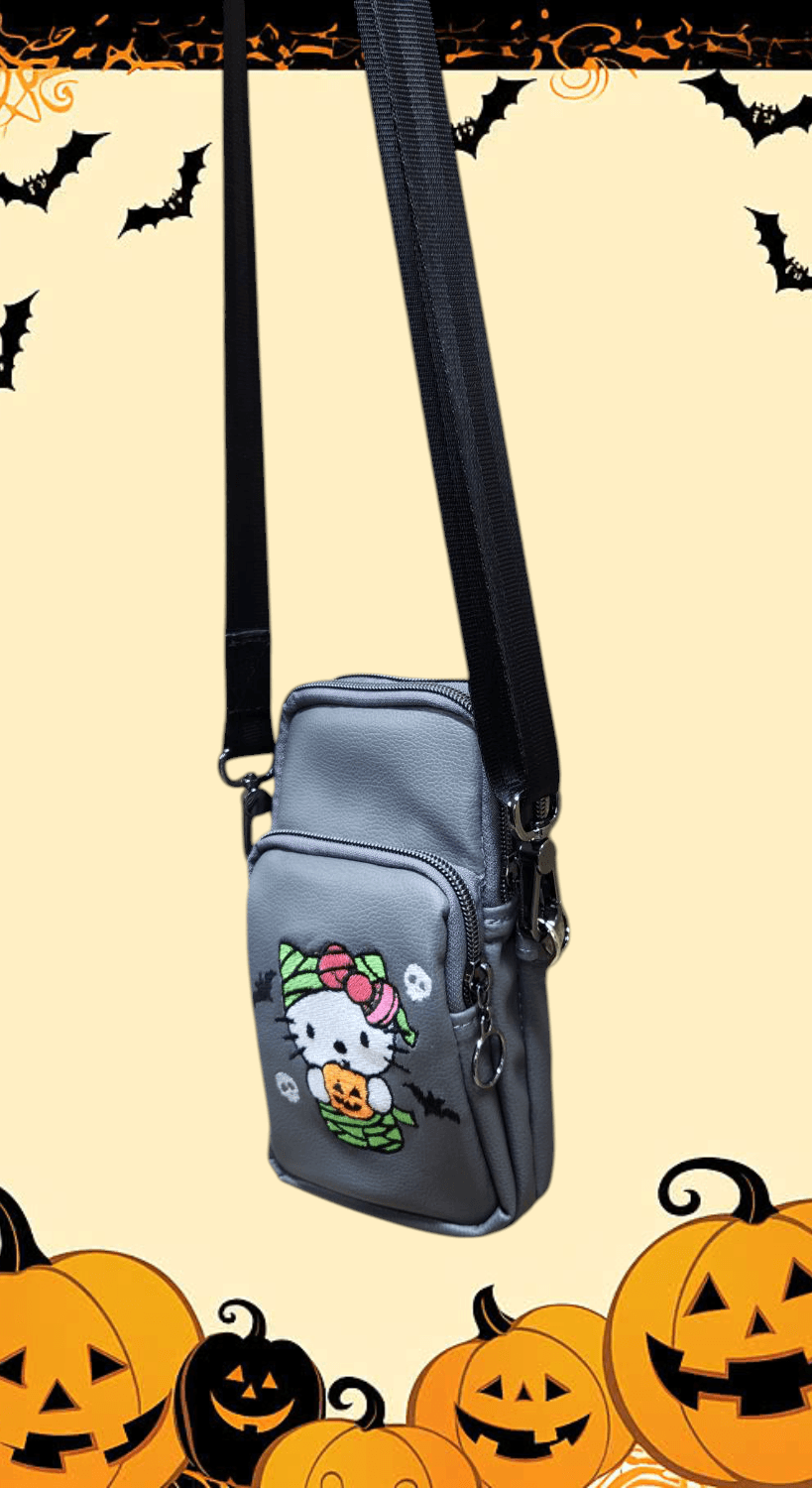 Halloween Hello Kitty Cellphone Crossbody. Side View.
