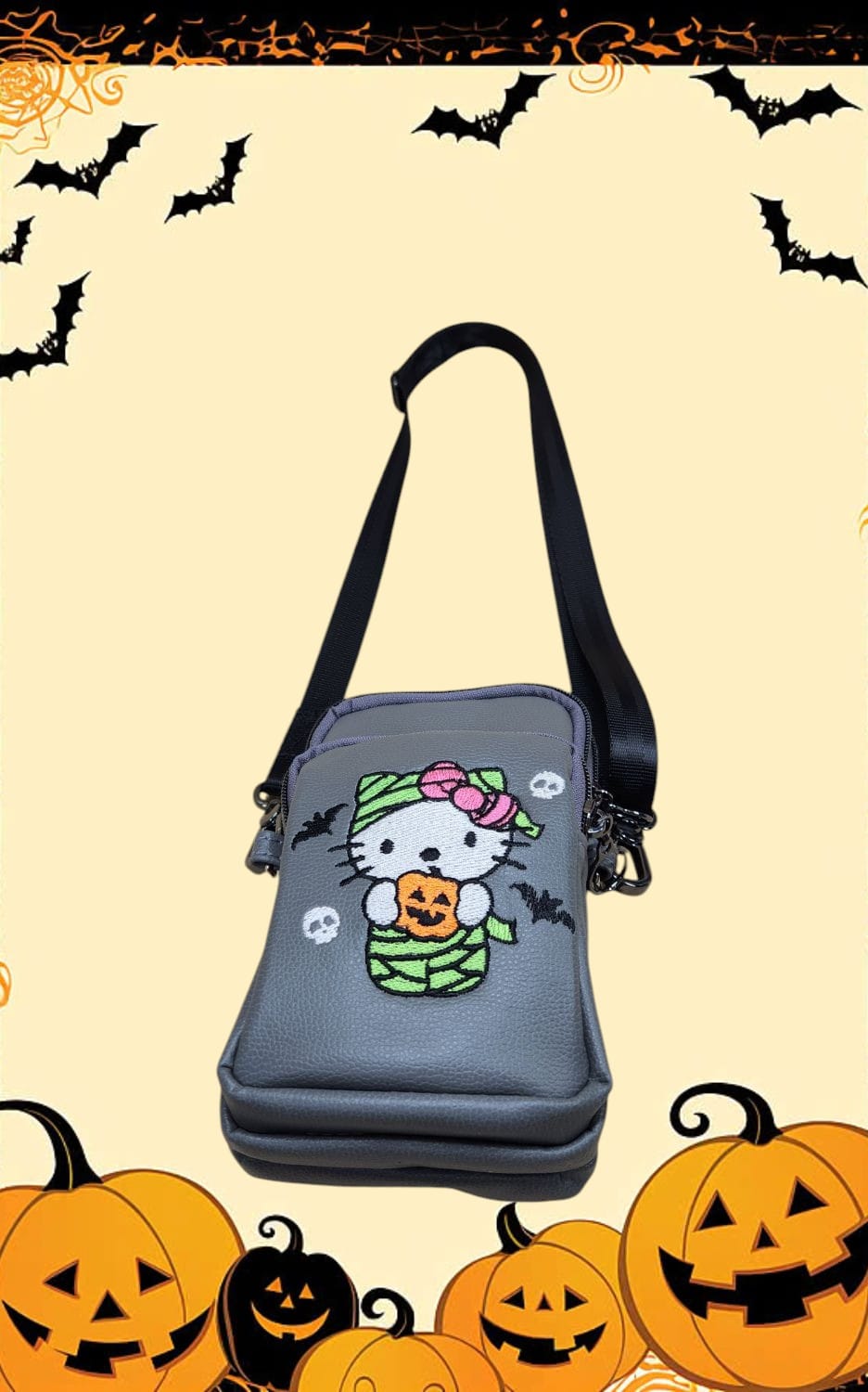 Halloween Hello Kitty Cellphone Crossbody. Bottom View.
