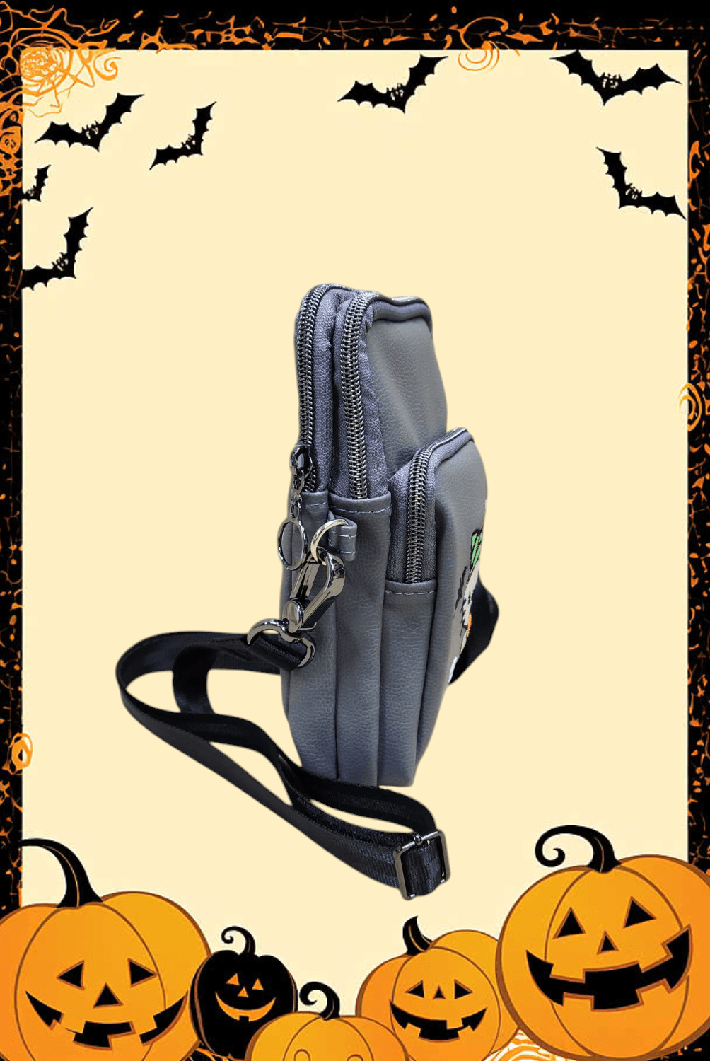 Halloween Hello Kitty Cellphone Crossbody. Side View.
