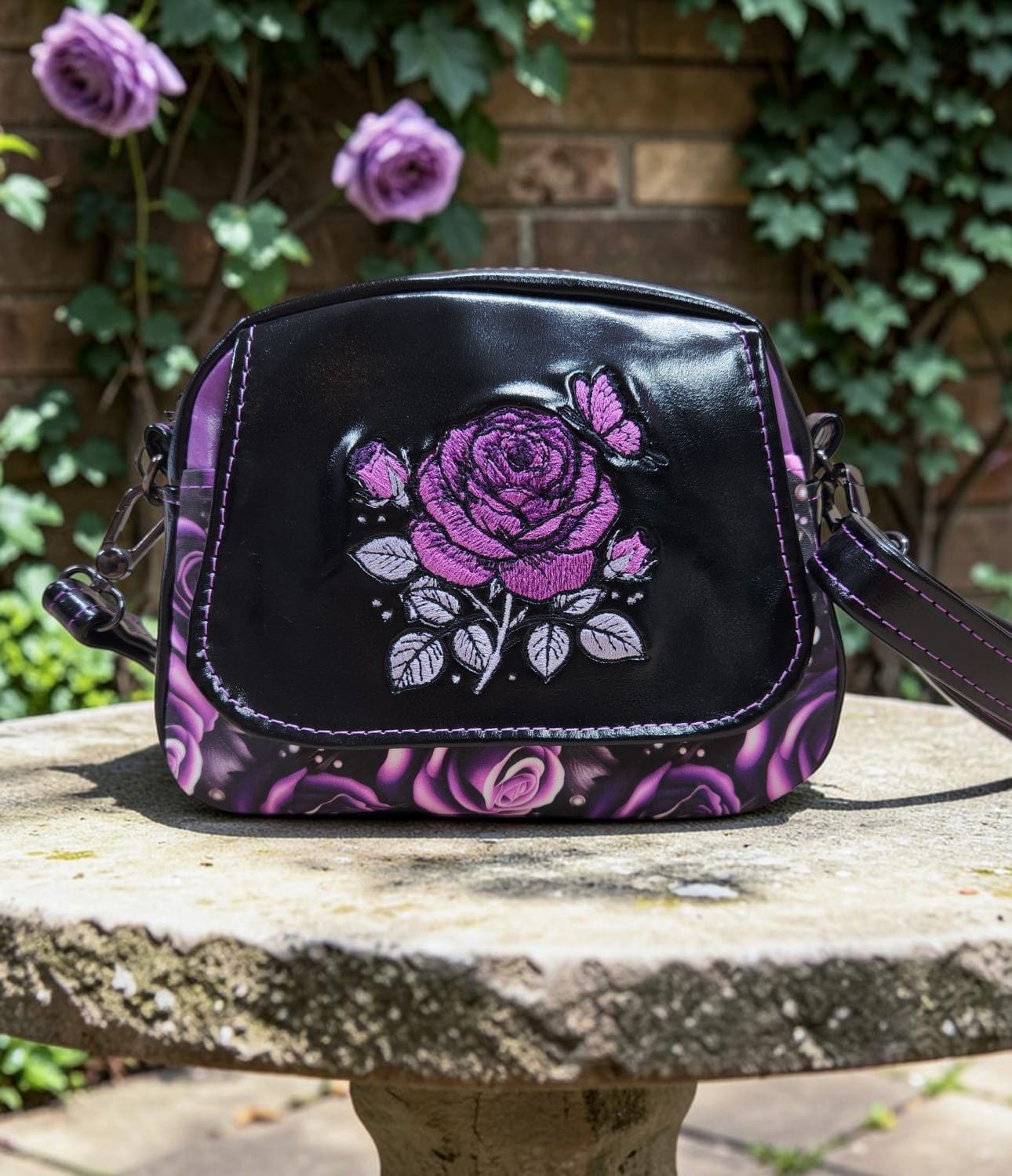 Purple Rose Small Bowler. Front View.