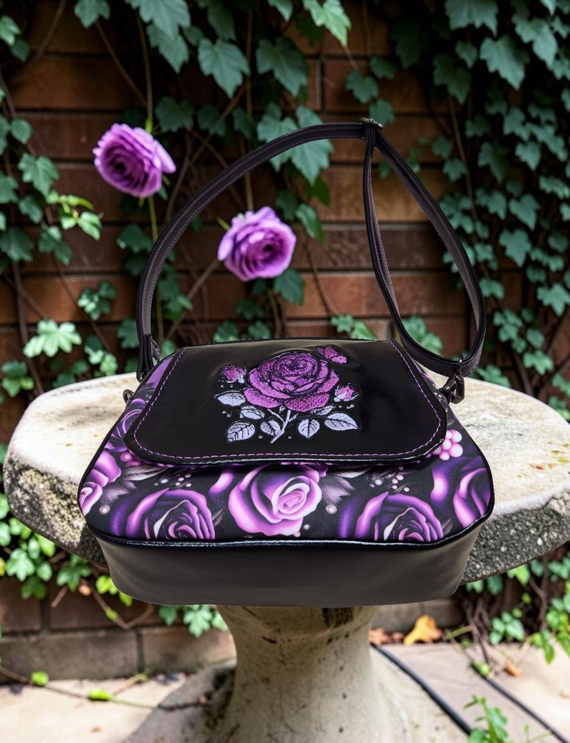 Purple Rose Small Bowler. Front/Bottom View.