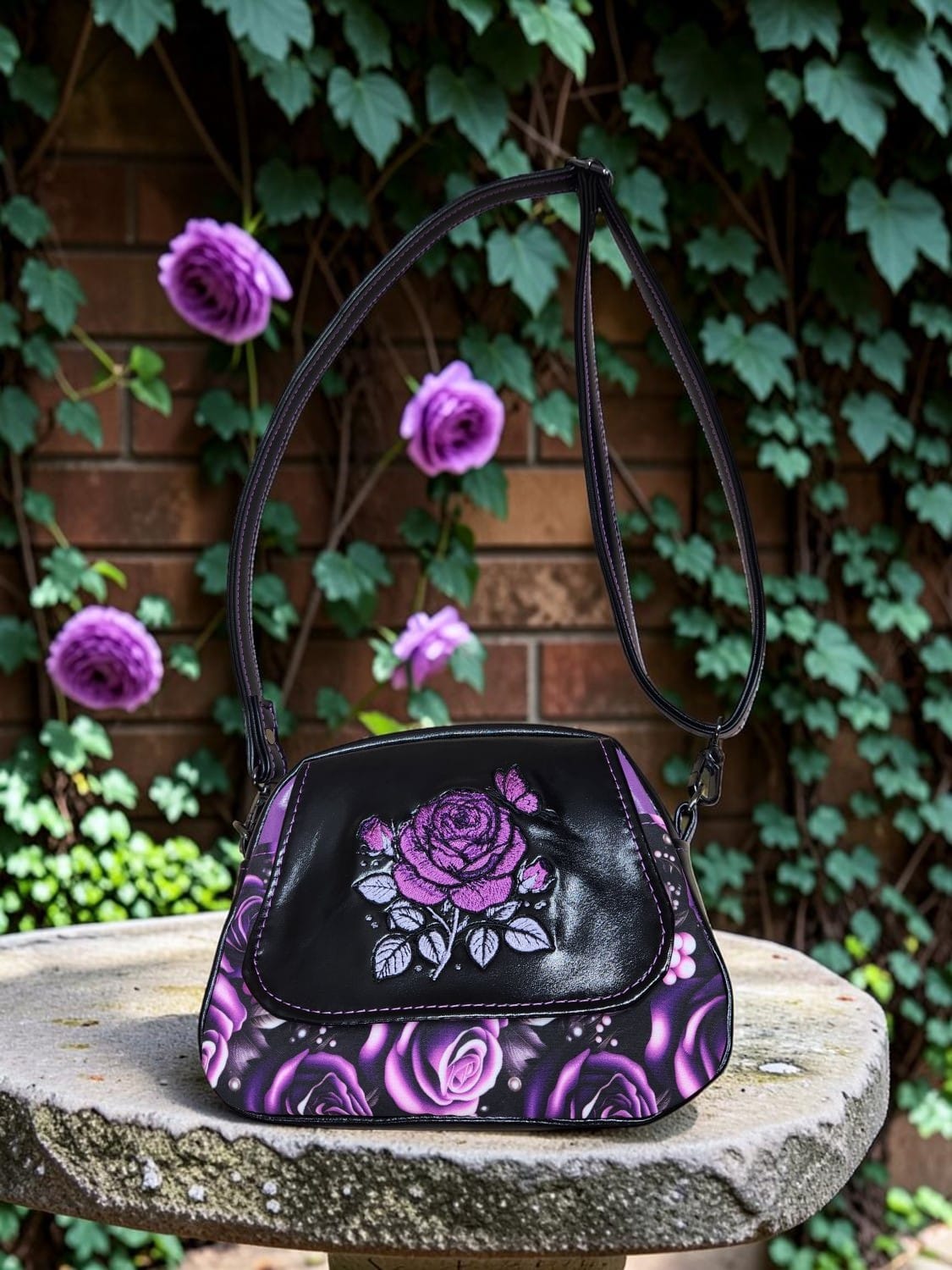 Purple Rose Small Bowler. Front View.