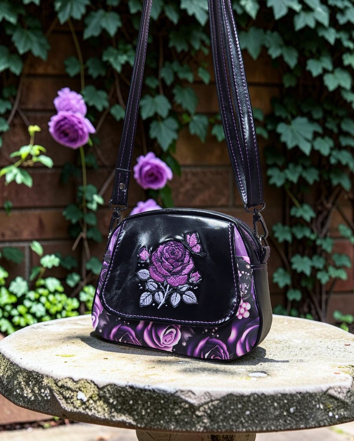 Purple Rose Small Bowler. Side View.