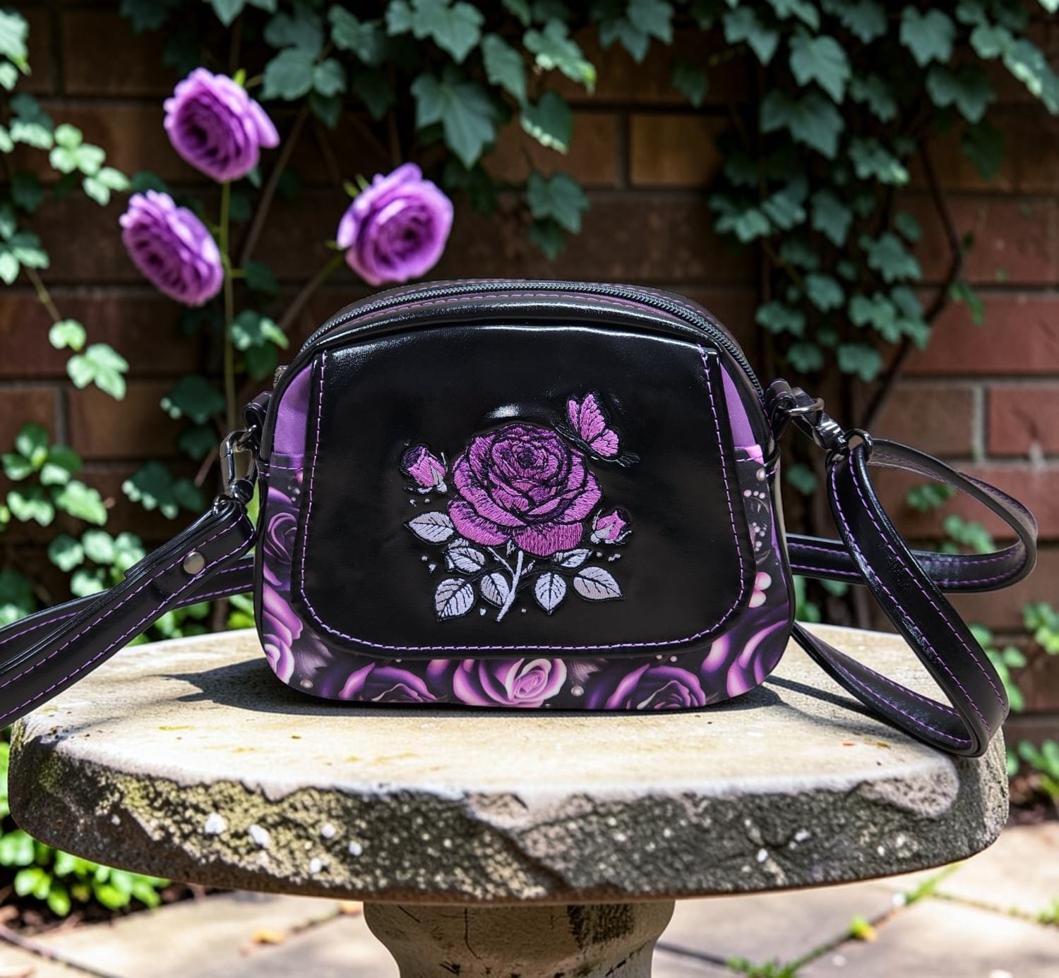 Purple Rose Small Bowler. Front View.