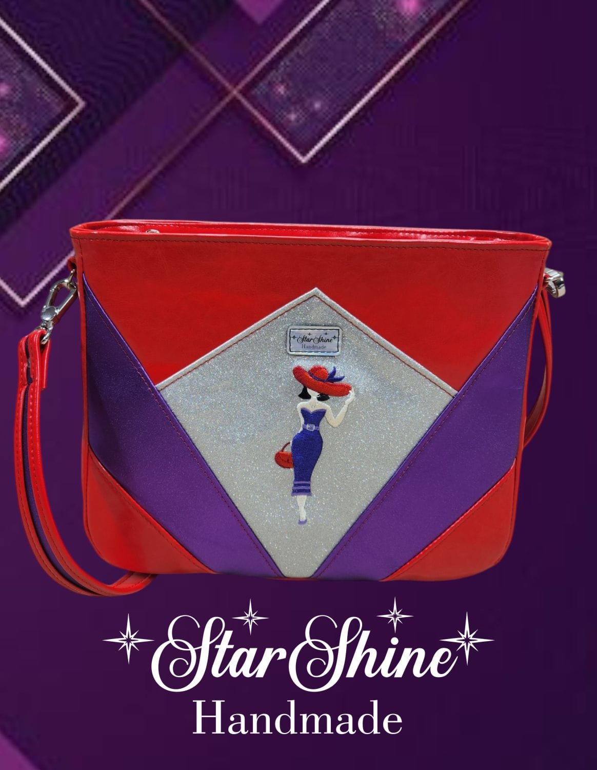 Red Hat Diamond Handbag. Front View.
