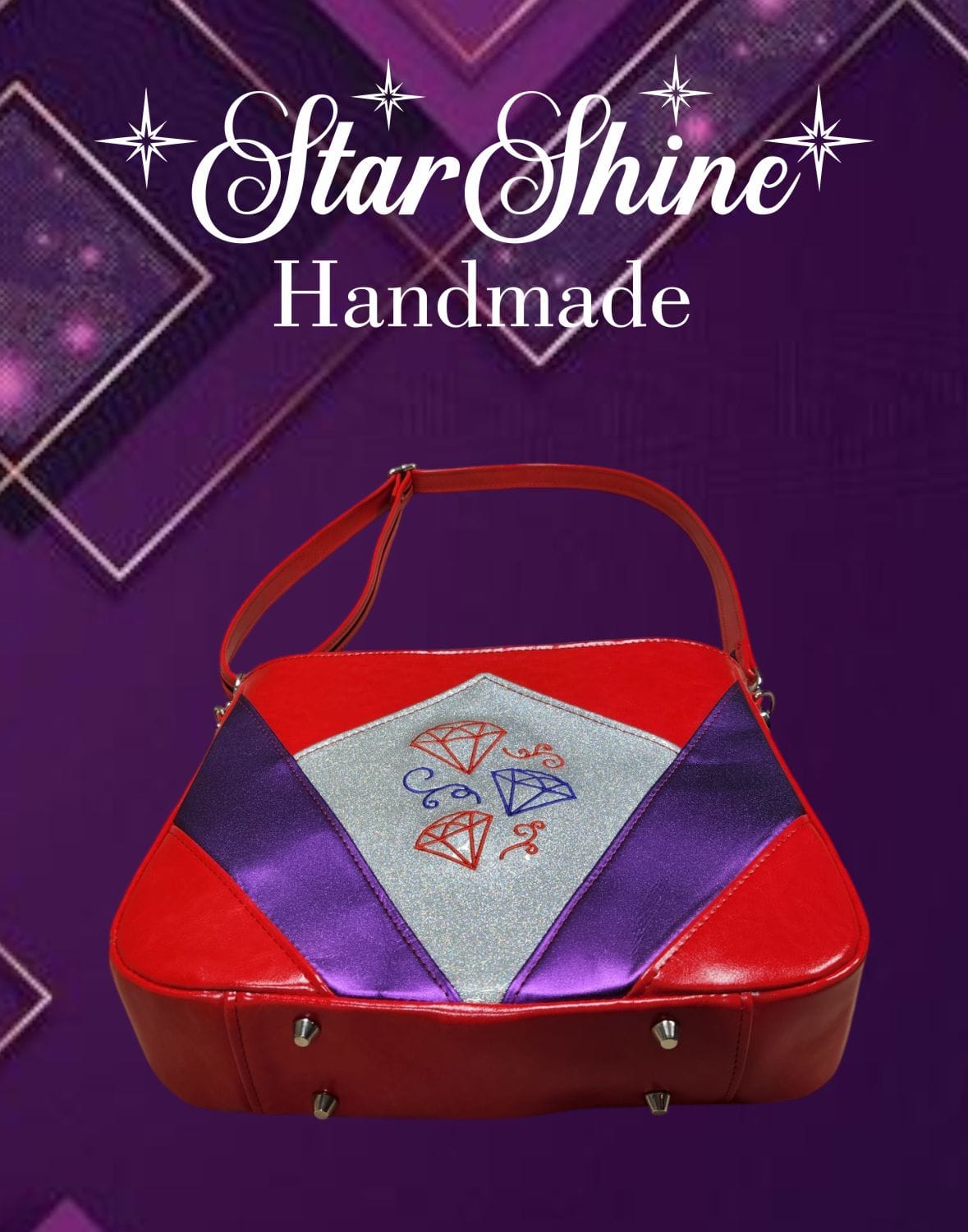 Red Hat Diamond Handbag. Rear/Bottom View.