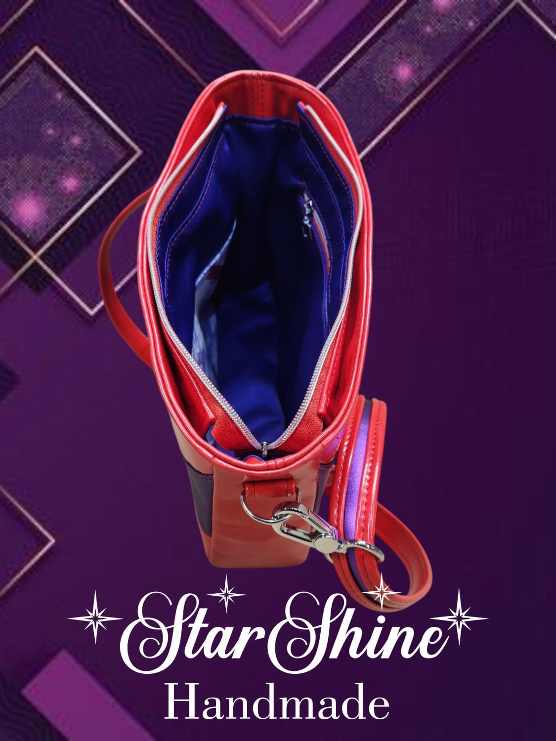 Red Hat Diamond Handbag. Top/Interior View.