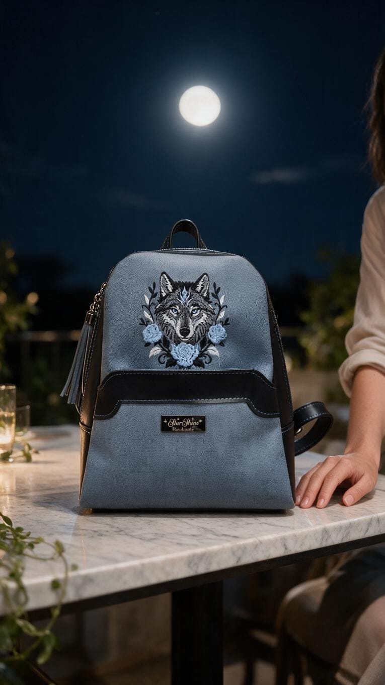 Medium Wolf Backpack. Front View.