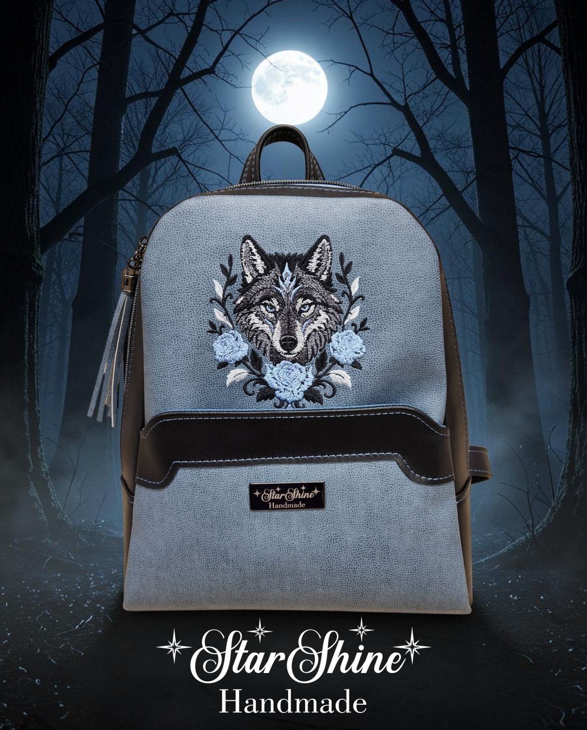 Medium Wolf Backpack. Front View.