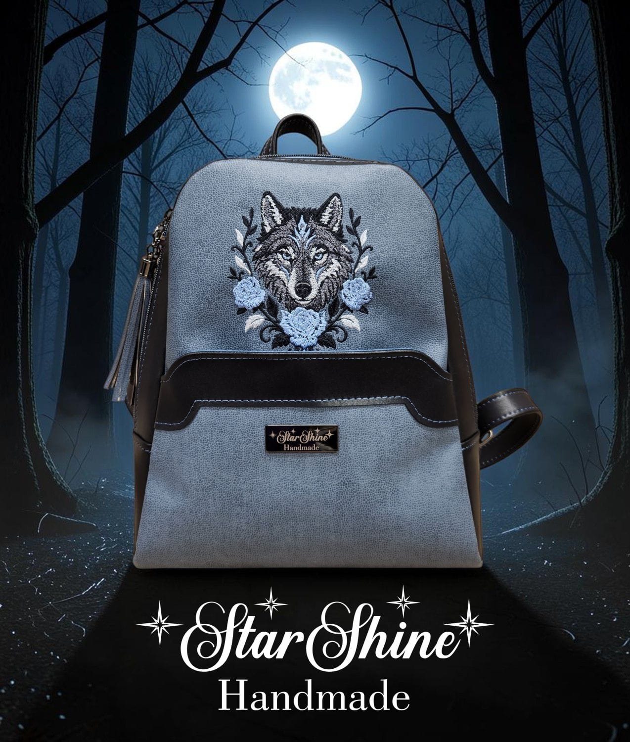 Medium Wolf Backpack. Front View.