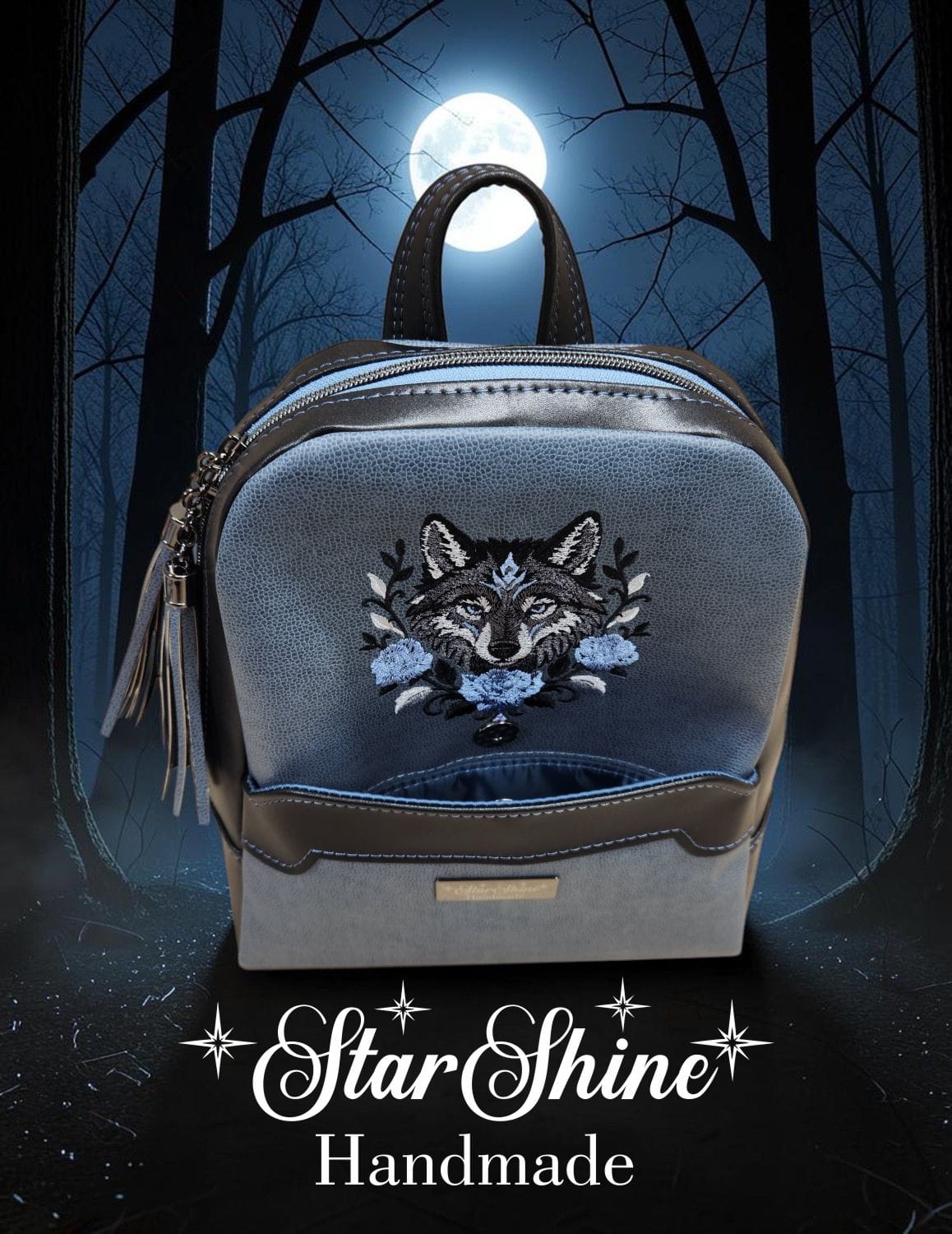 Medium Wolf Backpack. Front/Top View.