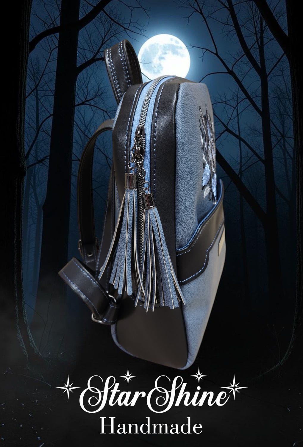 Medium Wolf Backpack. Side View.
