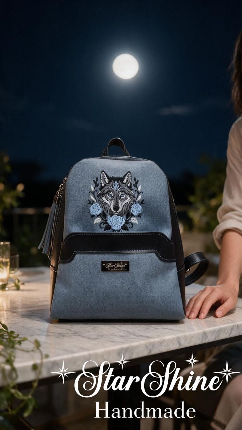 Medium Wolf Backpack. Front View.